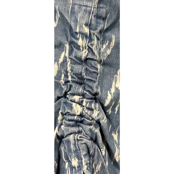 JOHN MARK Chambray Shift Dress Sz M 1/2 Button Gathered Sleeve Pockets *C2 - Picture 4 of 5